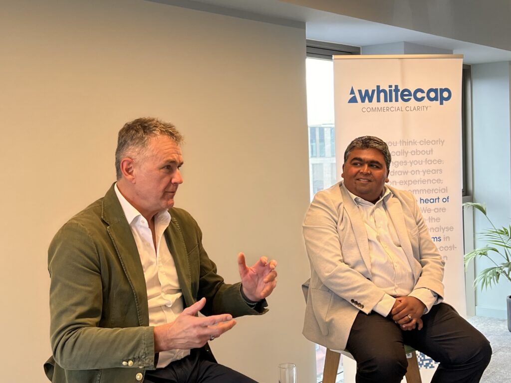 Sarat Pediredla, CEO of hedgehog lab, and Richard Carter, CEO of Lenvi, engage in a dynamic discussion at the CEO Strategy Forum, highlighting the latest trends in technology and business strategy.